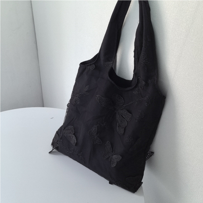 Embroidery Black Butterfly Canvas Bag Lace Fairy Leisure Travel Female Bag Art Grande capacidade Centenário