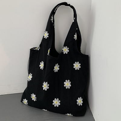 Embroidery Black Butterfly Canvas Bag Lace Fairy Leisure Travel Female Bag Art Grande capacidade Centenário