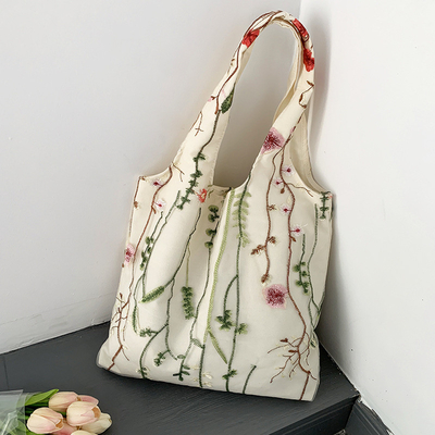 Embroidery Black Butterfly Canvas Bag Lace Fairy Leisure Travel Female Bag Art Grande capacidade Centenário