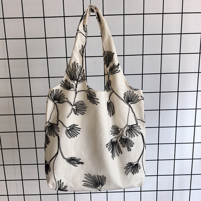 Embroidery Black Butterfly Canvas Bag Lace Fairy Leisure Travel Female Bag Art Grande capacidade Centenário