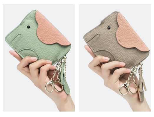 Primeira camada de couro de vaca bolsa de moedas de mulher nova elefante creativo feixe de feixe saco de couro chave saco de moedas saco