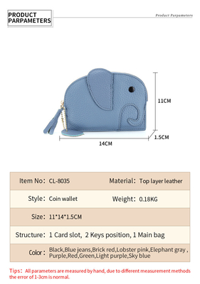 Primeira camada de couro de vaca bolsa de moedas de mulher nova elefante creativo feixe de feixe saco de couro chave saco de moedas saco