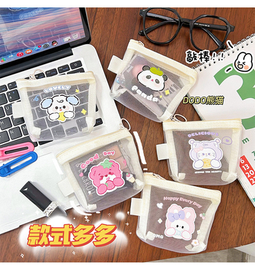 Cartoon NET MONEY PURSE CUTE CHANGE BAGÃO DE ARMAÇÃO TRANSPARENTE CARTA PORTÁVEL BOLSO VERMELHO Envelope MINI BAGÃO DE ARMAÇÃO