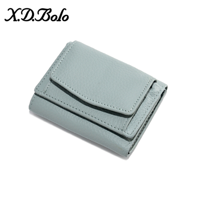 PULSA ANTIDEFEITO PULSA de couro feminino carteira de cartão curta bolsa de três dobras carteira pequena carteira RFID MINI COWHIDE MONEY carteira cross-border