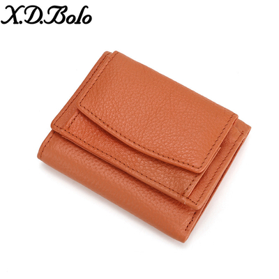 PULSA ANTIDEFEITO PULSA de couro feminino carteira de cartão curta bolsa de três dobras carteira pequena carteira RFID MINI COWHIDE MONEY carteira cross-border