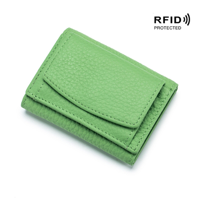 PULSA ANTIDEFEITO PULSA de couro feminino carteira de cartão curta bolsa de três dobras carteira pequena carteira RFID MINI COWHIDE MONEY carteira cross-border