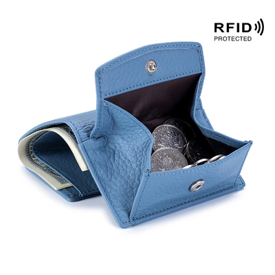 PULSA ANTIDEFEITO PULSA de couro feminino carteira de cartão curta bolsa de três dobras carteira pequena carteira RFID MINI COWHIDE MONEY carteira cross-border