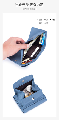 PULSA ANTIDEFEITO PULSA de couro feminino carteira de cartão curta bolsa de três dobras carteira pequena carteira RFID MINI COWHIDE MONEY carteira cross-border