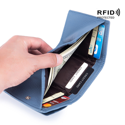 PULSA ANTIDEFEITO PULSA de couro feminino carteira de cartão curta bolsa de três dobras carteira pequena carteira RFID MINI COWHIDE MONEY carteira cross-border