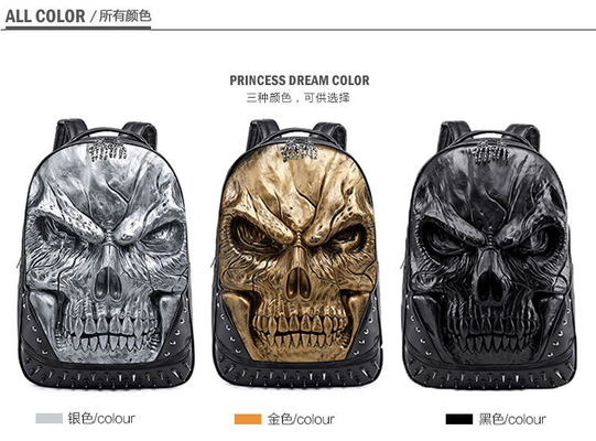 3D PU couro crânio mochila - mochilas de mochilas vapor punks rivet personalidade mochila de viagem colegio/liceu mochilas de livro