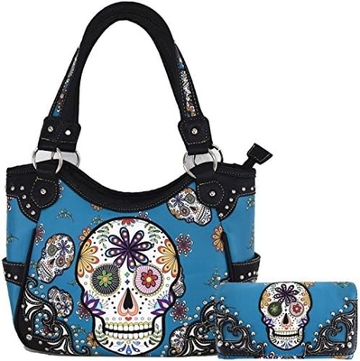 Punk GOTHIC ROCK METALLIC SCALLE Dia dos Mortos FLOWER SUGAR SCALLE couro bolsa de mão de mulher bolsa de ombro bolsa de carteira