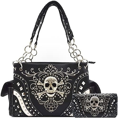 Punk GOTHIC ROCK METALLIC SCALLE Dia dos Mortos FLOWER SUGAR SCALLE couro bolsa de mão de mulher bolsa de ombro bolsa de carteira