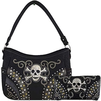 Punk GOTHIC ROCK METALLIC SCALLE Dia dos Mortos FLOWER SUGAR SCALLE couro bolsa de mão de mulher bolsa de ombro bolsa de carteira