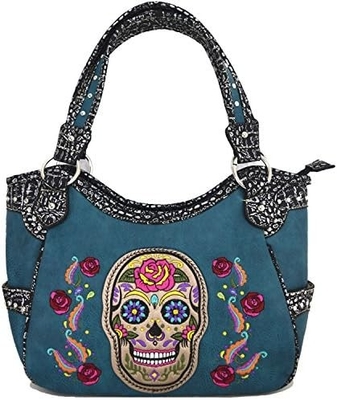Punk GOTHIC ROCK METALLIC SCALLE Dia dos Mortos FLOWER SUGAR SCALLE couro bolsa de mão de mulher bolsa de ombro bolsa de carteira