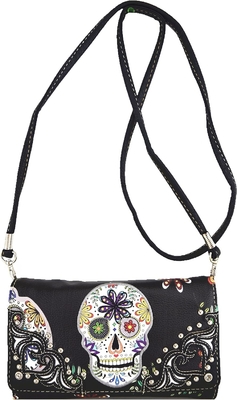 Punk GOTHIC ROCK METALLIC SCALLE Dia dos Mortos FLOWER SUGAR SCALLE couro bolsa de mão de mulher bolsa de ombro bolsa de carteira