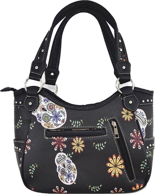 Punk GOTHIC ROCK METALLIC SCALLE Dia dos Mortos FLOWER SUGAR SCALLE couro bolsa de mão de mulher bolsa de ombro bolsa de carteira