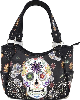 Punk GOTHIC ROCK METALLIC SCALLE Dia dos Mortos FLOWER SUGAR SCALLE couro bolsa de mão de mulher bolsa de ombro bolsa de carteira