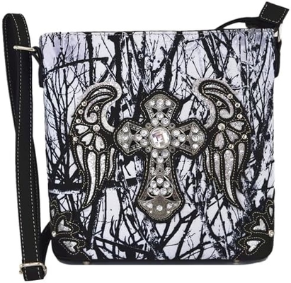Camuflagem Rhinestone Cross Pistola Buckle Western Crossbody Bolsas de mão Cowgirl Country Bolsa estofada Mulheres Single Shoulder