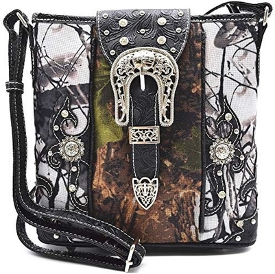 Camuflagem Rhinestone Cross Pistola Buckle Western Crossbody Bolsas de mão Cowgirl Country Bolsa estofada Mulheres Single Shoulder