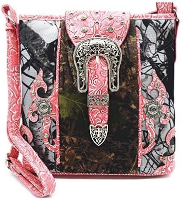 Camuflagem Rhinestone Cross Pistola Buckle Western Crossbody Bolsas de mão Cowgirl Country Bolsa estofada Mulheres Single Shoulder