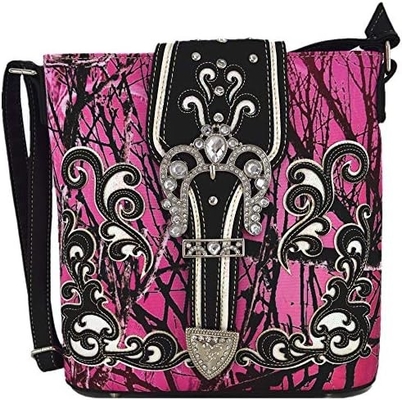 Camuflagem Rhinestone Cross Pistola Buckle Western Crossbody Bolsas de mão Cowgirl Country Bolsa estofada Mulheres Single Shoulder