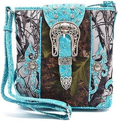 Camuflagem Rhinestone Cross Pistola Buckle Western Crossbody Bolsas de mão Cowgirl Country Bolsa estofada Mulheres Single Shoulder