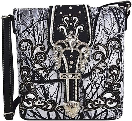 Camuflagem Rhinestone Cross Pistola Buckle Western Crossbody Bolsas de mão Cowgirl Country Bolsa estofada Mulheres Single Shoulder