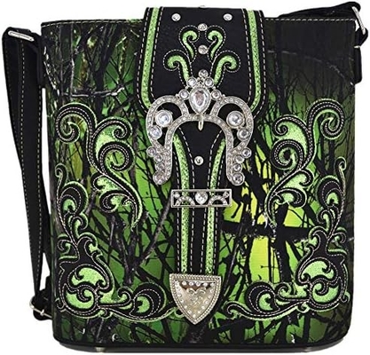 Camuflagem Rhinestone Cross Pistola Buckle Western Crossbody Bolsas de mão Cowgirl Country Bolsa estofada Mulheres Single Shoulder