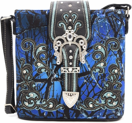 Camuflagem Rhinestone Cross Pistola Buckle Western Crossbody Bolsas de mão Cowgirl Country Bolsa estofada Mulheres Single Shoulder