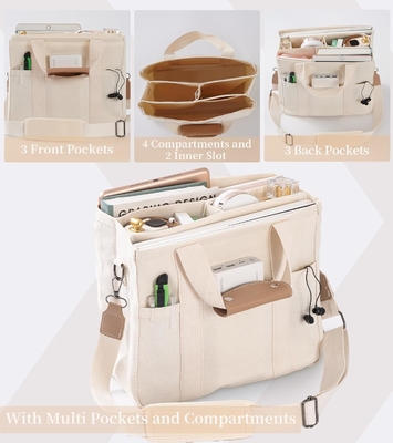 Saco de Tote de lona com bolsos múltiplos Saco de Tote Crossbody para mulheres Saco de mão de ombro moderno Tudo Saco de Tote com Compart