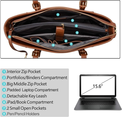 Lovevook laptop bag para mulheres, bolsa de computador de couro estruturado, carteira de trabalho profissional, escolha de professores/advogados,