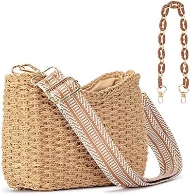 Herald Pequeno Bolso de palha feito à mão Bolso para mulheres, bolso de verão, bolso de mão, bolso de ombro com cadeia