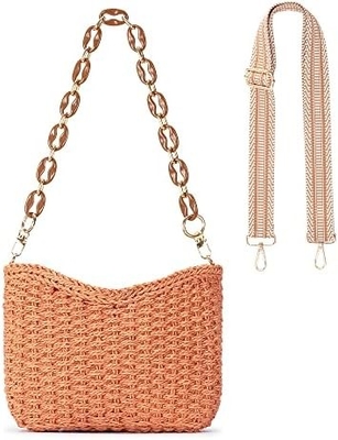 Herald Pequeno Bolso de palha feito à mão Bolso para mulheres, bolso de verão, bolso de mão, bolso de ombro com cadeia