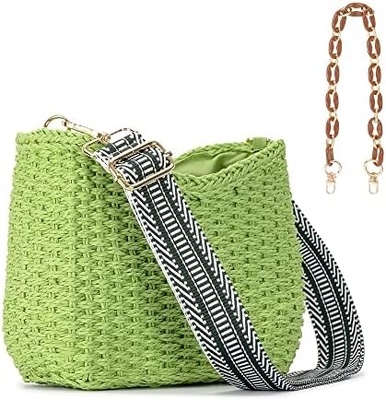 Herald Pequeno Bolso de palha feito à mão Bolso para mulheres, bolso de verão, bolso de mão, bolso de ombro com cadeia