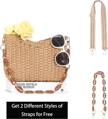 Herald Pequeno Bolso de palha feito à mão Bolso para mulheres, bolso de verão, bolso de mão, bolso de ombro com cadeia