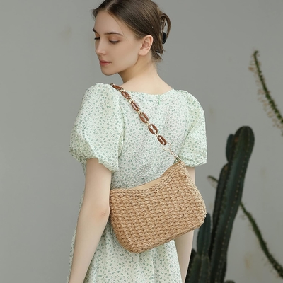 Herald Pequeno Bolso de palha feito à mão Bolso para mulheres, bolso de verão, bolso de mão, bolso de ombro com cadeia