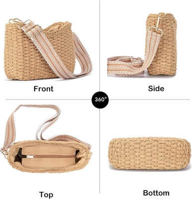 Herald Pequeno Bolso de palha feito à mão Bolso para mulheres, bolso de verão, bolso de mão, bolso de ombro com cadeia