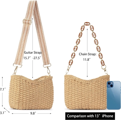 Herald Pequeno Bolso de palha feito à mão Bolso para mulheres, bolso de verão, bolso de mão, bolso de ombro com cadeia