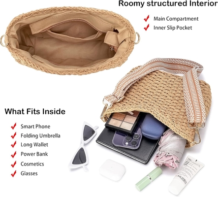Herald Pequeno Bolso de palha feito à mão Bolso para mulheres, bolso de verão, bolso de mão, bolso de ombro com cadeia