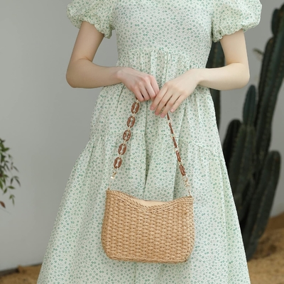 Herald Pequeno Bolso de palha feito à mão Bolso para mulheres, bolso de verão, bolso de mão, bolso de ombro com cadeia