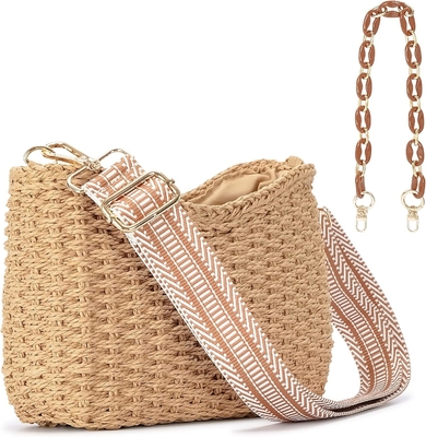 Herald Pequeno Bolso de palha feito à mão Bolso para mulheres, bolso de verão, bolso de mão, bolso de ombro com cadeia