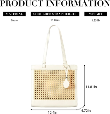 Saco de praia de palha para mulheres de verão de tecido RATTAN TOTE SACO de palha bolsas de palha e bolsas de mão para férias com pingente