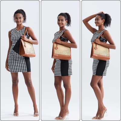 Saco de praia de palha para mulheres de verão de tecido RATTAN TOTE SACO de palha bolsas de palha e bolsas de mão para férias com pingente