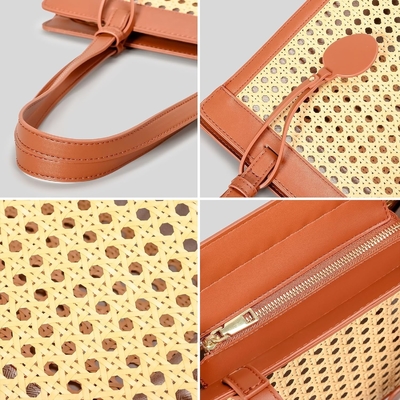 Saco de praia de palha para mulheres de verão de tecido RATTAN TOTE SACO de palha bolsas de palha e bolsas de mão para férias com pingente