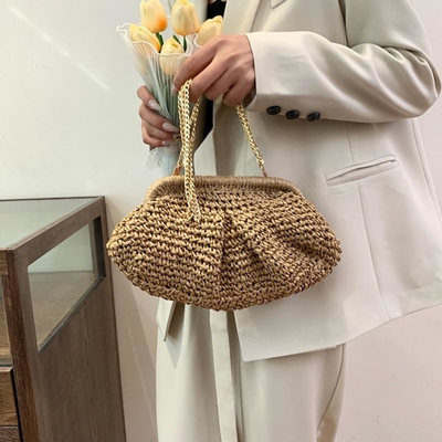PISCHE CHIC RAFFIA MUJERES PALHA DUMPLING CLUTCH Férias estilizadas de verão crossbody saco RATTAN bolsa