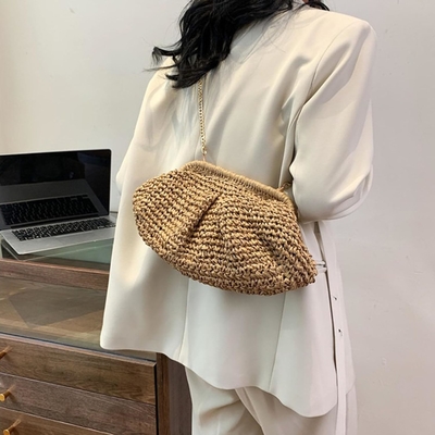 PISCHE CHIC RAFFIA MUJERES PALHA DUMPLING CLUTCH Férias estilizadas de verão crossbody saco RATTAN bolsa