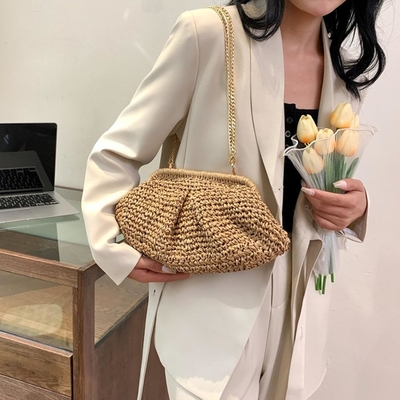 PISCHE CHIC RAFFIA MUJERES PALHA DUMPLING CLUTCH Férias estilizadas de verão crossbody saco RATTAN bolsa