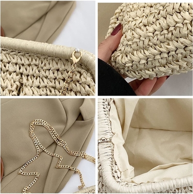 PISCHE CHIC RAFFIA MUJERES PALHA DUMPLING CLUTCH Férias estilizadas de verão crossbody saco RATTAN bolsa
