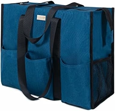 TOPDESIGN UTILITY WATER RESISTENT TOTE BAG com 13 bolsos externos e internos, fecho de fecho superior e suporte de fundo espesso
