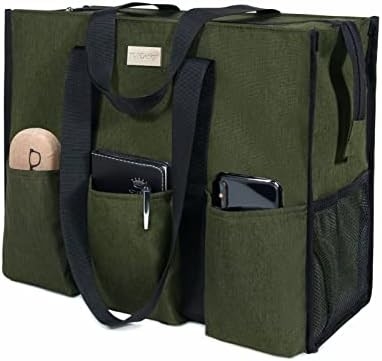 TOPDESIGN UTILITY WATER RESISTENT TOTE BAG com 13 bolsos externos e internos, fecho de fecho superior e suporte de fundo espesso